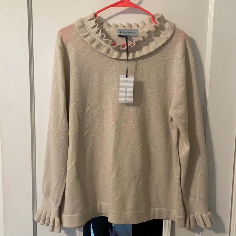 NWT - Tuckernuck - Ivory Shimmer Edie Ruffle Sweater - XXL